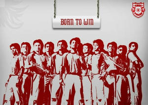 板球隊的紅色剪影，上方有「BORN TO WIN」標誌。