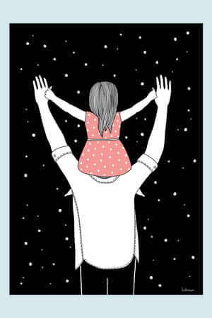 小孩在成人肩膀上夜晚伸手摘星