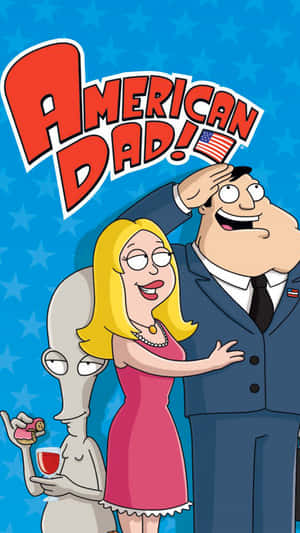 American Dad! 角色史丹、法蘭辛和一個灰色外星人拿著飲料擺姿勢。