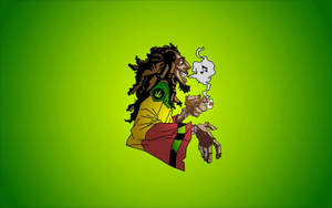 卡通拉斯塔男人抽大麻煙，煙霧帶有音樂元素。
