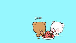 兩隻卡通熊吃草莓，帶有「CHOMP」音效。