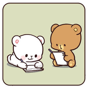 兩隻卡通熊用筆喺紙上寫筆記。
