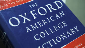 藍色Oxford American College Dictionary，白色字同紅色邊。 — 2560x1440 壁紙