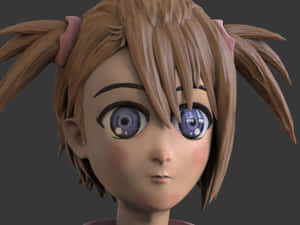 3D渲染的動漫女孩，棕色雙馬尾，紫色眼睛。 — 火影忍者美學 壁紙