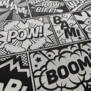 黑白漫畫音效牆紙，帶有 POW BAM BOOM 文字。 — 動漫打鬥 壁紙