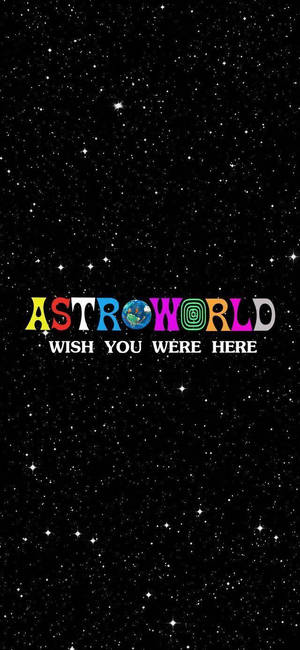 色彩繽紛的AstroWorld標誌，帶有地球儀和螺旋，背景為繁星點點的夜空。