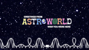 在星空下發光的過山車，帶有「Greetings from AstroWorld」文字。