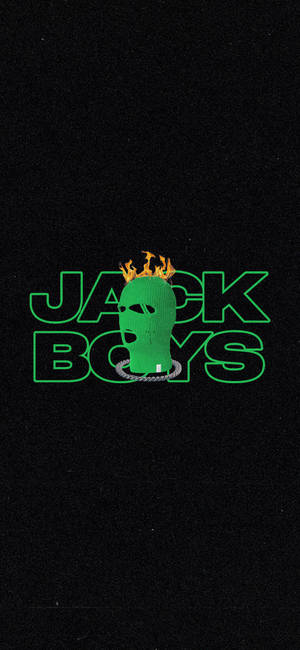 戴著綠色面具、頭頂有火焰的人物，在發光的綠色Jack Boys文字下戴著鏈條。