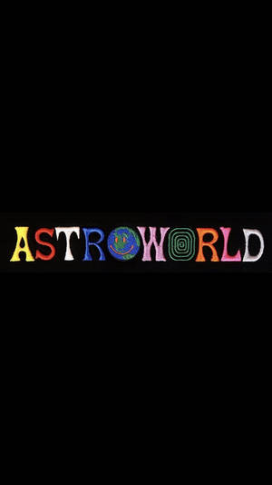 黑色背景上以地球儀取代O的彩色刺繡ASTROWORLD文字