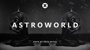 兩個鳥籠中的骷髏人物，在黑暗粗糙的場景中帶有「ASTROWORLD」文字。