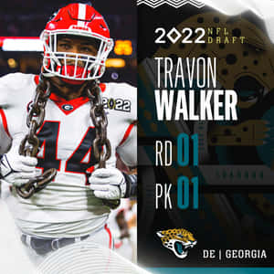 足球員手持鎖鏈，附有Travon Walker的2022年NFL選秀資訊。