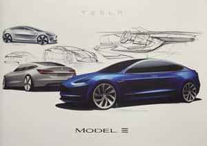 Tesla Model 3 設計草圖及藍色最終渲染 — Tesla GIF 壁紙