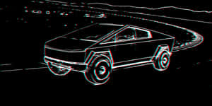 故障效果特斯拉Cybertruck在黑暗道路上飛馳，帶有紅色和青色色邊。 — Tesla GIF 壁紙