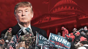 特朗普2020旗幟的國會抗議場景上疊加唐納德·特朗普圖像。