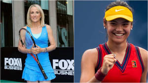 兩位微笑的女性網球選手，一位拿著球拍，另一位握拳 — 網球 壁紙