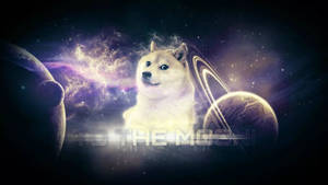太空中的柴犬，背後有行星和發光的星雲。