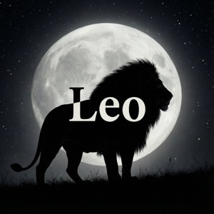 獅子剪影襯著滿月和星空，帶有「Leo」字樣。
