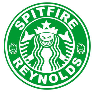 帶有賽蓮和 Spitfire Reynolds 文字的綠色圓形標誌。 — 星巴克 壁紙