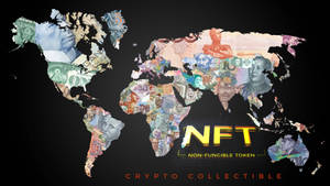 由全球紙幣製成的世界地圖，帶有NFT加密文字。