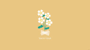 花瓶中的白色花朵，米色背景上帶有文字 You're Great。