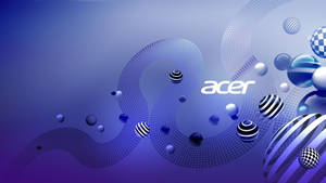 藍色抽象數碼背景，帶有浮動球體和 Acer 標誌。