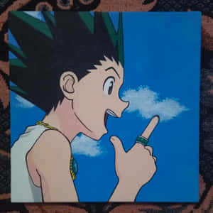 動漫角色以驚訝的表情指著一朵雲。 — 獵人 壁紙