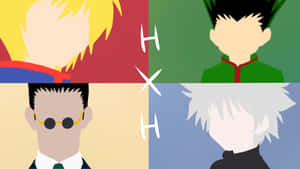 四個動漫角色以網格排列並帶有 'HxH' 文字。