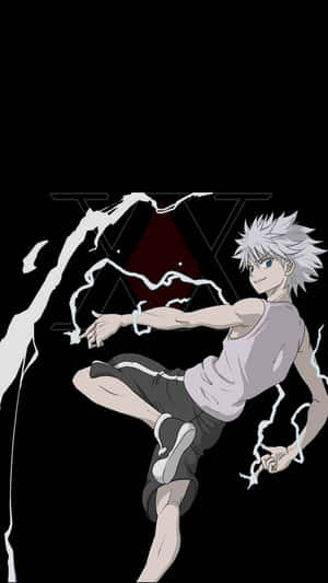 白髮藍眼的動漫男孩，周圍伴隨著閃電踢擊。 — 魔物獵人 壁紙