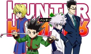 四個《Hunter x Hunter》動漫角色在節目標題標誌前擺姿勢。 — 動漫打鬥 壁紙