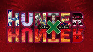 《Hunter x Hunter》動畫標誌，以風格化紅橙色字體呈現角色肖像。