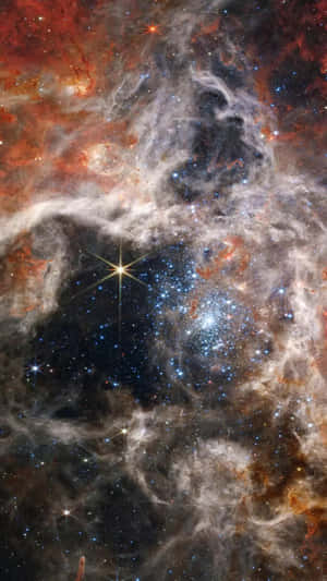 充滿活力的宇宙星雲，帶有發光的星星和旋轉的紅色和藍色氣體雲。
