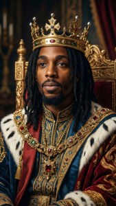 Tupac 被描繪為一位戴著皇冠、坐於王座的帝王。