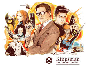 身穿西裝的 Kingsman 特工持槍，背景有直升機和倫敦天際線。 — 電影 壁紙