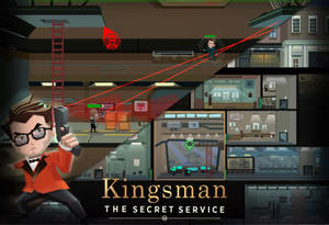一個穿著紅色西裝的Kingsman特工在遊戲場景中瞄準建築物層級的目標。 — 電影 壁紙