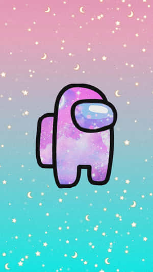 一個帶有銀河圖案的卡通太空人漂浮在星空粉彩天空上。