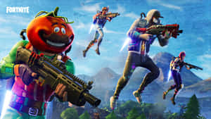 Fortnite角色拿著武器飛越山脈