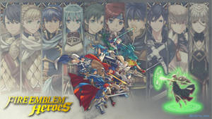 《Fire Emblem Heroes》動漫角色在戰鬥中，使用發光的魔法和劍。