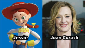 動畫角色Jessie旁邊是演員Joan Cusack，兩人都微笑