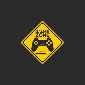 黃色菱形標誌，帶有「Gamer Zone」和帶加載條的控制器圖標。