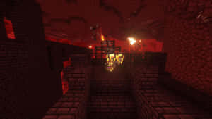 Minecraft地獄堡壘中的玩家，有熔岩和紅色方塊 — 我的世界 壁紙
