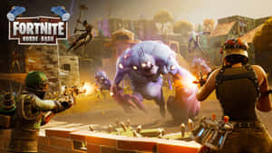 玩家在Fortnite Horde Bash遊戲中與巨大的發光怪物戰鬥。 — 遊戲 壁紙