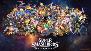 Super Smash Bros Ultimate 角色在星空場景中擺姿勢。