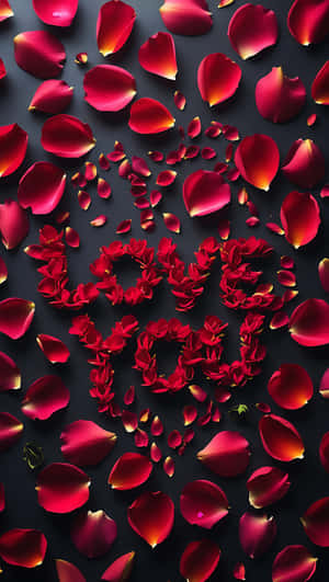 紅玫瑰花瓣在深色背景上拼出「love you」 — 愛心 壁紙