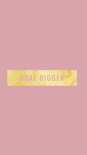 粉紅色背景，帶有金色紋理條，上面寫著 goal digger — 玫瑰金風格 壁紙