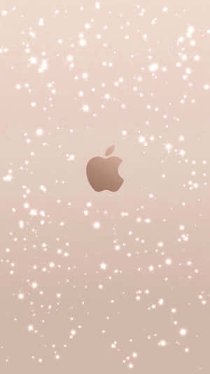 玫瑰金色 Apple 標誌，胭脂色背景上帶有白色閃粉。 — 玫瑰金 iPhone 壁紙