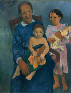保羅·高更於1901年創作的《玻里尼西亞女人與小孩》，油畫於亞麻畫布上。下載此藝術作品作為桌面、平板或手機的高解像度 wallpaper。