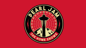 Pearl Jam Home Shows 標誌，紅色背景上有太空針塔。 — 音樂 GIF 壁紙