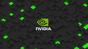 Nvidia 標誌在深色幾何背景上，帶有發光綠色點綴。