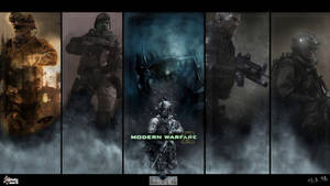五名身穿戰鬥裝備的士兵站在煙霧彌漫的面板中，帶有「Modern Warfare 2」標題。