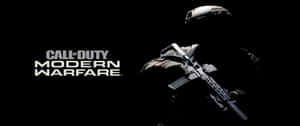 士兵在黑色背景上持步槍，帶有Call of Duty Modern Warfare標誌。